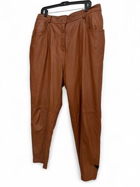 Vintage Together Genuine Leather Cognac Brown Leather Tapered Pants Plus